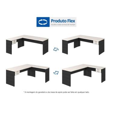 Imagem de Mesa De Escritório Em L 1,60x1,60m Com 2 Gavetas Work30 Compace Preto Onix