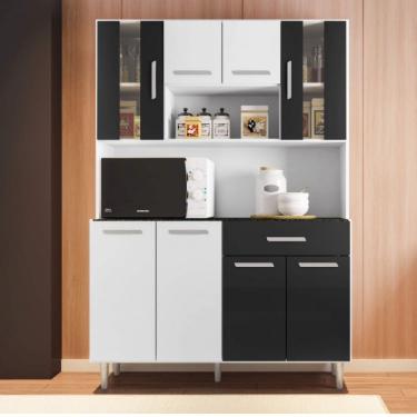 Imagem de Armário de Cozinha 8 Portas 1 Gaveta Gabi Poliman Móveis Branco/preto