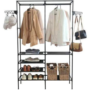 Imagem de Guarda Roupa Arara Portátil Cabideiro Desmontável 2 Divisões (Preto)