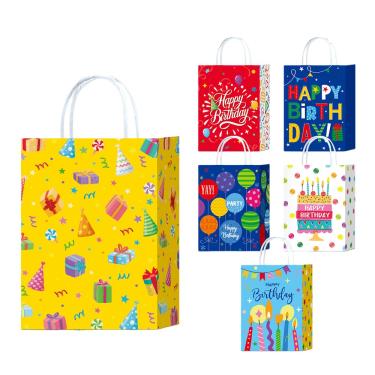 Imagem de Conjunto de sacolas de presente, aniversário, festa de aniversário, papel kraft, 16x8x22cm, 6 unidades