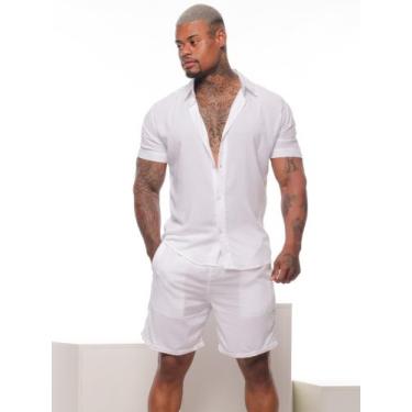 Imagem de Conjunto Masculino Liso em Viscose Camisa de Botão e short - Mitchelgu