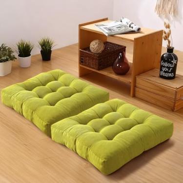 Imagem de Gfobip Conjunto de 2 almofadas de assento grandes quadradas para adultos, almofada de veludo cotelê adornado para tatami, sala de estar, quarto, grama, verde, 55 x 55 cm
