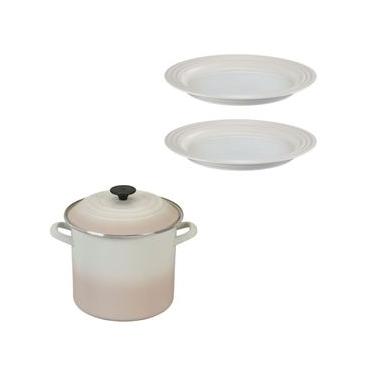 Imagem de KIT LE CREUSET STOCKPOT 22CM 7,6L E 2 PRATOS RASOS 27CM MERINGUE