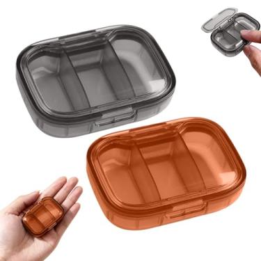 Imagem de Pacote com 2, caixa de comprimidos com 3 compartimentos, organizador de comprimidos de viagem para bolsa de bolso, caixa de vitaminas portátil para uso diário, caixa de óleo de peixe (café + preto)