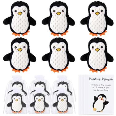 Imagem de RoundFunny Mini pinguim de pelúcia positivo, presentes engraçados de pinguim de pelúcia feito à mão, boneca de crochê com cartões inspiradores, sacos de organza, presentes para funcionários amigos e