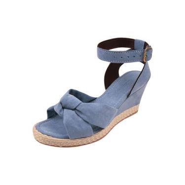 Imagem de Sandalia Ana bela feminina plataforma Anabela Feminina Conforto Azul -