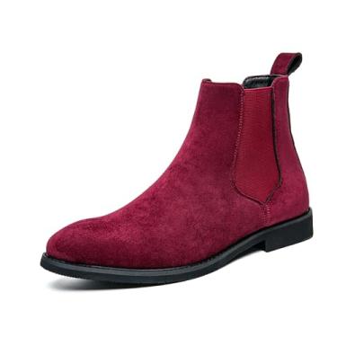 Imagem de Chelsea Bota masculina casual confortável sem cadarço cano médio Chukka elegante sapatos sociais tamanhos regulares e plus size, Borgonha, 43 BR