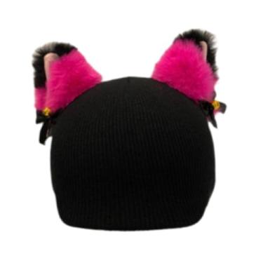 Imagem de UGPLM Capa para capacete de esqui, gorro de tricô divertido, protetor, acessório decorativo inovador para capacete de esqui, proteção de inverno para, Rosa Negra Orelha Vermelha