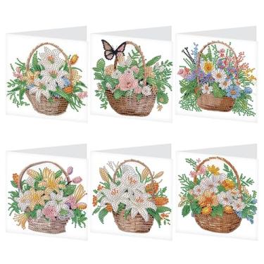 Imagem de MVVMTOP 6 peças de cartão comemorativo com pintura de diamante, cesta de flores de lírio faça você mesmo, cartão comemorativo de arte de diamante para bênção e desejo artesanato de artes de diamante