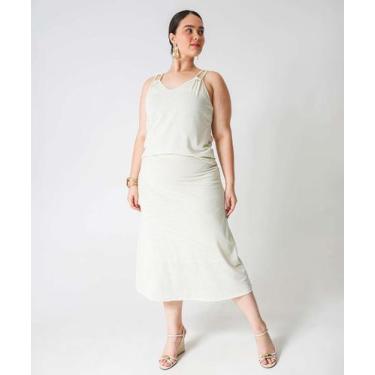 Imagem de Saia Midi Lurex Plus Size Marisa Bege-70020, Bege, G1
