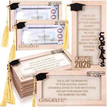 Imagem de AceOrbit SAFE6 peças de suporte de dinheiro de formatura de madeira parabéns dinheiro porta-cartão de presente em massa formatura madeira decoração de dinheiro para lembrancinhas de festa suprimentos