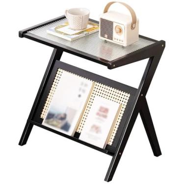 Imagem de Mesa de café pequena simples com estação de chá móvel de armazenamento para salas de estar, design moderno e minimalista para conjuntos de chá e móveis domésticos (preto, 45 cm)