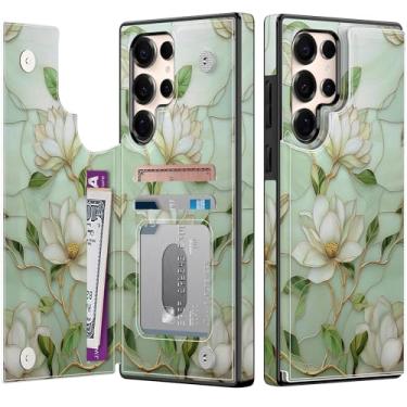 Imagem de Goodon Capa carteira para Samsung Galaxy S25 Ultra com porta-cartão, bloqueio RFID, capa floral vintage estética, capa protetora retrô moderna exclusiva para mulheres e meninas - flores de magnólia