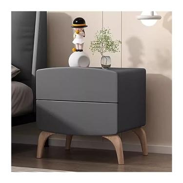 Imagem de Mesa de cabeceira simples de madeira organizador de creme de cor pura para quarto, armazenamento doméstico, mesa de cabeceira com gavetas duplas de grande capacidade para quarto (cinza, médio)