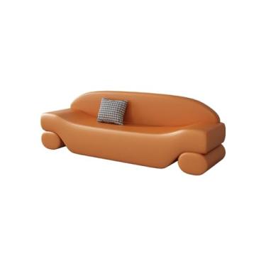 Imagem de KEG801302 Otomano moderno para quarto na extremidade da cama, banco de entrada, banco moderno de couro sintético, bancos de quarto para o pé da cama, banco estofado decorativo (laranja)