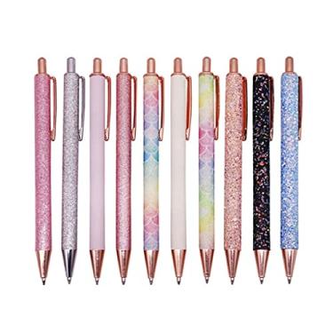 Imagem de HHHJQFAAT 10 canetas esferográficas com glitter cristal pingente de metal bala 1,0 mm ponta azul refice caneta de escrita, escritório