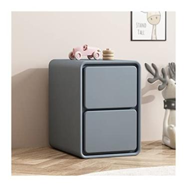 Imagem de Mesa de cabeceira moderna de couro sintético com 2 gavetas para quarto, armário de cabeceira pequeno para sala de estar, quarto, 47,8 cm A, azul acinzentado prático (C30 x P40 x A48 cm)