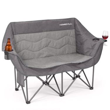 Imagem de HOMECALL Cadeira de acampamento dupla para adultos, resistente, dobrável, sofá de 317 kg, sofá de acampamento portátil para 2 pessoas com porta-copos e bolsa de armazenamento para acampamento, gramado