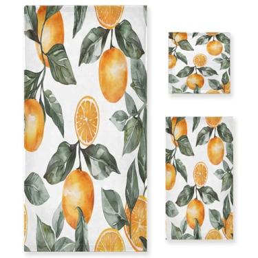 Imagem de xigua Conjunto de toalhas de banheiro laranjas absorvente macio 3 peças toalha de banho toalha de mão toalhas decorativas para banheiro, academia, hotel, praia, piscina