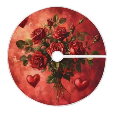 Imagem de Qilmy Saia de árvore de Natal rosa vermelha para Dia dos Namorados 90 cm, camurça para árvore de Natal, adequada para decoração de armário de escritório ou festa de férias em ambientes internos e