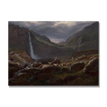 Imagem de NHLDZYH J.C. Dahl Reprodução de arte famosa, arte em tela de paisagem romântica nórdica, decoração de parede elegante para sala de estar e escritório. (cachoeira Feige). 30x42cm-11,8x16,5 pol. Somente