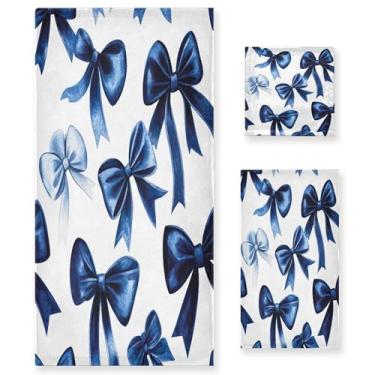 Imagem de xigua Conjunto de toalhas de banheiro com laços de veludo azul aquarela absorvente macio 3 peças toalha de banho toalha de mão toalhas decorativas para banheiro, academia, hotel, praia, piscina