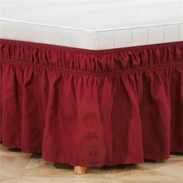 Imagem de OMIREL Saia para cama de 30,5 cm com babados caídos, saias de cama elásticas ajustáveis, saias de microfibra macias e fáceis de cuidar, qualidade de hotel, saia de cama elástica com babados, vermelha