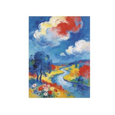 Imagem de BMZFYBS Impressão em tela de parede de paisagem - nuvens árvore rio - pintura de decoração - imagens para sala de estar 40 x 50 cm 16 x 20 pol sem moldura