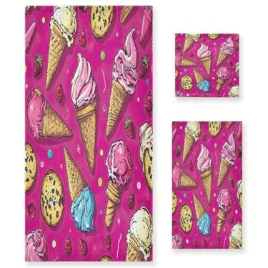 Imagem de xigua Conjunto de toalhas de banheiro sorvete de desenho animado absorvente macio 3 peças toalha de banho toalha de mão toalhas decorativas para banheiro, academia, hotel, praia, piscina