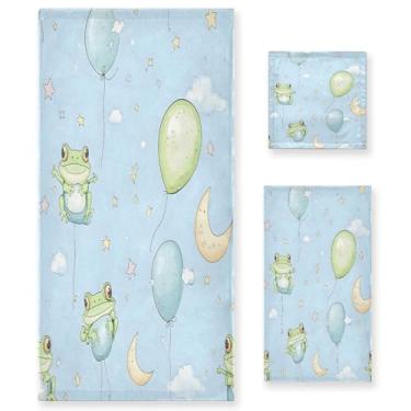 Imagem de xigua Conjunto de toalhas de banheiro de sapos de desenho animado toalha de banho macia absorvente de 3 peças toalha de mão toalhas decorativas para banheiro, academia, hotel, praia, piscina