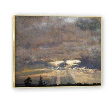 Imagem de NHLDZYH Moldura dourada. Reprodução de arte famosa de J.C. Dahl, arte em tela de paisagem romântica nórdica, decoração de parede elegante para sala de estar, escritório, pronta para pendurar. (nuvens