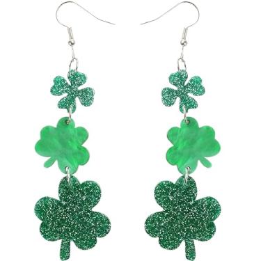 Imagem de Brincos de trevo verde para mulheres do dia de São Patrício, brincos pendentes de trevo irlandês, acessórios para o dia de São Patrício, decoração de desfile do dia da Irlanda, 1 par, Medium, Metal