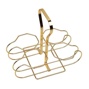Imagem de Baoblaze Suporte de ferro para garrafas de vinho com alça, organizador para 4 garrafas, cesto de armazenamento, adega para na fazenda, Ouro