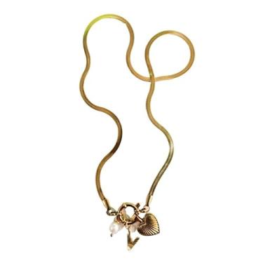 Imagem de tincolia Colar feminino de aço inoxidável estilo europeu e americano corrente de osso de cobra com pingente de coração de 26 letras