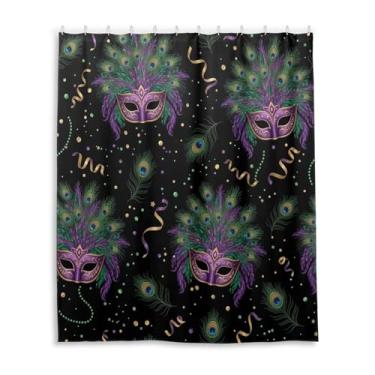 Imagem de Wassud Cortinas de chuveiro máscaras de baile de máscaras de penas para banheiro à prova d'água conjunto de cortina de chuveiro com 12 ganchos 152 x 182 cm