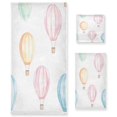 Imagem de xigua Balões de ar quente aquarela conjunto de toalhas de banheiro absorvente macio toalha de banho 3 peças toalha de mão toalhas decorativas para banheiro, academia, hotel, praia, piscina