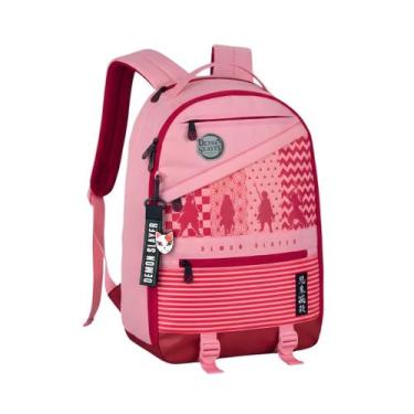 Imagem de Mochila De Costas Demon Slayer Rosa Anime Escolar Juvenil Com Bolso Pa