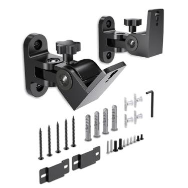 Imagem de Suportes de parede para alto-falantes, 2 pacotes de suporte universal para alto-falantes pequenos, vertical 120°, ajuste horizontal de 180°, compatível com Bose, JBL, KEF, Sony e outros, suporta até