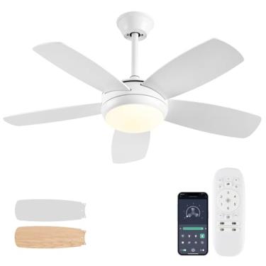 Imagem de Ayaoty Ventiladores de teto brancos de 106.6 cm com luzes e controle remoto, ventilador de teto de LED de 3 temperaturas reguláveis, reversível, sem ruído, ventilador de teto branco para quarto, uso
