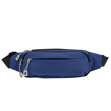 Imagem de Pochete unissex esportiva com cinto de corrida com vários bolsos com zíper para academia, caminhadas, viagens, tecido Oxford, preto, azul, cinza, 30 cm, Azul, Comum