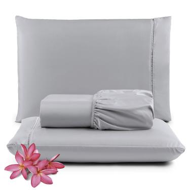 Imagem de Jogo de Lençol Primor Queen 3 Peças Percal 400 Fios Ponto Palito - Cinza