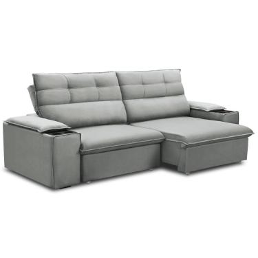 Imagem de Sofá Retrátil Reclinável Para Sala 3 Lugares 225cm Gordon F04 Veludo Cinza Claro - Lyam Decor