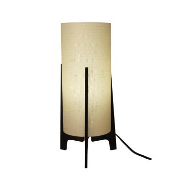 Imagem de Abajur Tripé Madeira Preta E Cúpula Tecido Dourado Bivolt