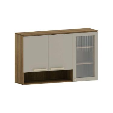 Imagem de Armário Aéreo 120cm 3 Portas Com Vidro Canelado Com Nicho