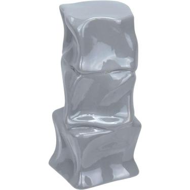 Imagem de Vaso Decorativo Enfiete Casa Aparador Amassado Home&co Cerâmica 23x11x11cm Cinza