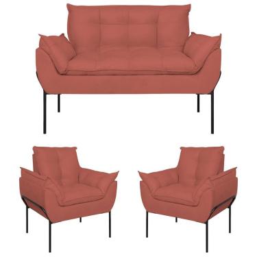 Imagem de Kit 02 Poltronas Opala + Namoradeira Base Metal Preta Rosa