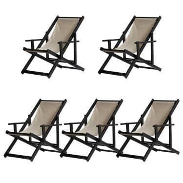 Imagem de Kit 5 Espreguiçadeiras Dobrável Black Cb-bege