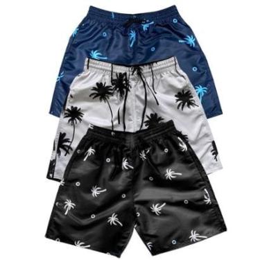 Imagem de Short Masculino Tactel Praia Bermuda Treino Bolsos Elástico Kit 3-Masculino