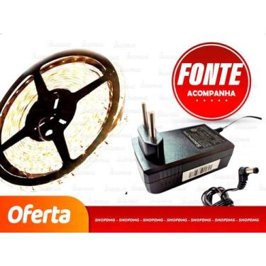 Imagem de Kit Fita De Led 120 Led Branco Quente + Fonte Bivolt - SHOPDNG