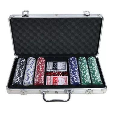 Imagem de Maleta De Poker Completo 300 Fichas 2 Baralhos E 5 Dados - Kadê